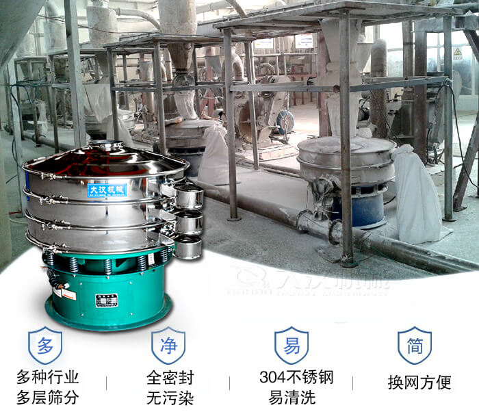 多種行業多層篩分采用全密封結構,無污染。304不銹鋼材質易清洗。同時換網方便。